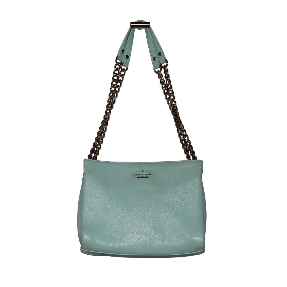 Kate Spade Baby Blue Leather Shoulder Bag with Gold Chain